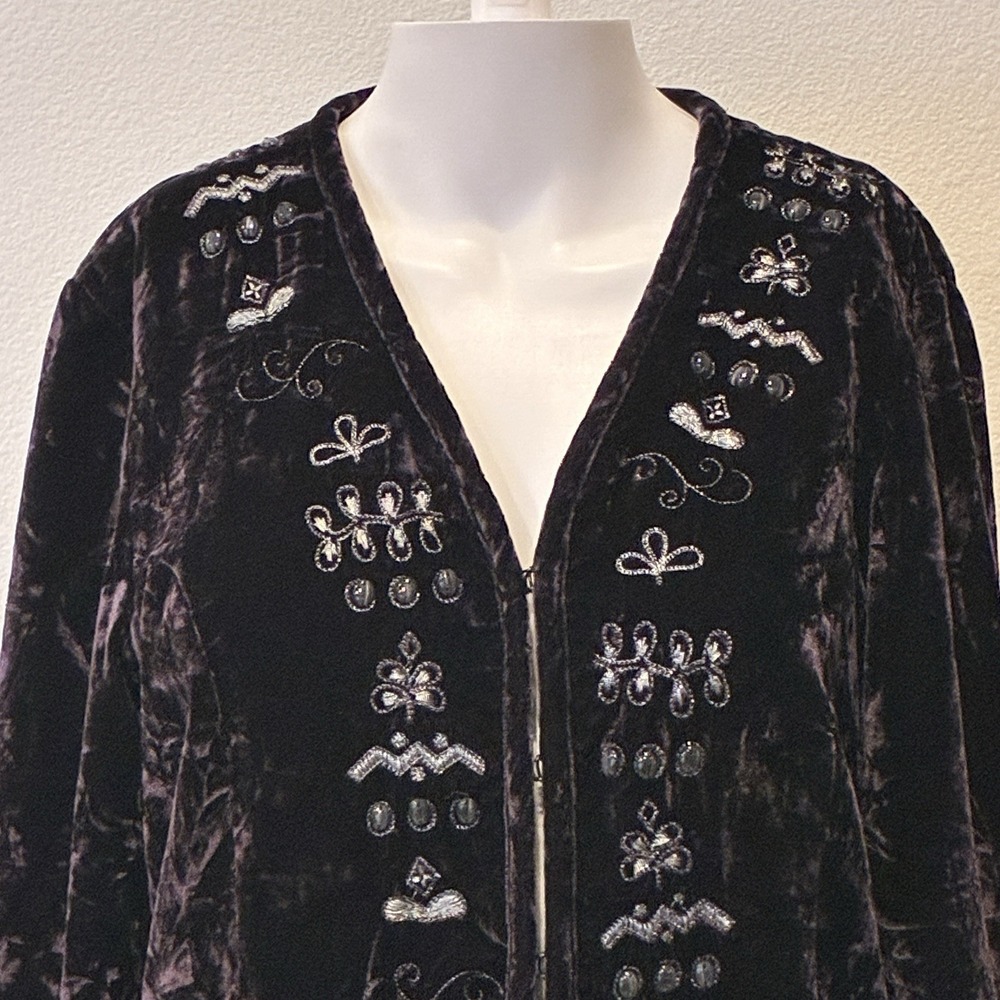 Vtg Chicos Crushed Velvet Whimsigoth Blazer Jacket Sz 1 Purple Fairy‎ Boho